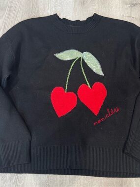 EUC Calligraphie | Black Sweater with Red Cherry Heart Appliqué l Size M